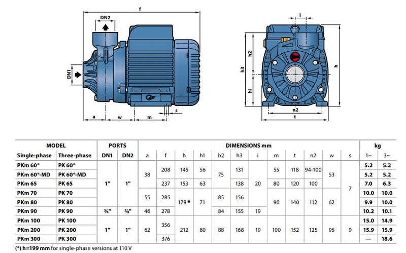 Pedrollo 1" x 1" 240V 40m maxH Water Pump | Model : WP-P-PKM60 Water Pump Pedrollo 