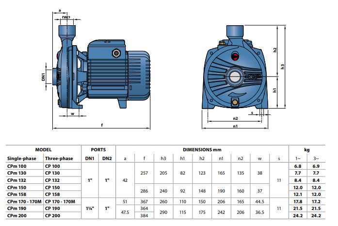 Pedrollo 1"X1" Water Pump 415V/3Ph/50Hz | Model : WP-P-CP130 Water Pump Pedrollo 