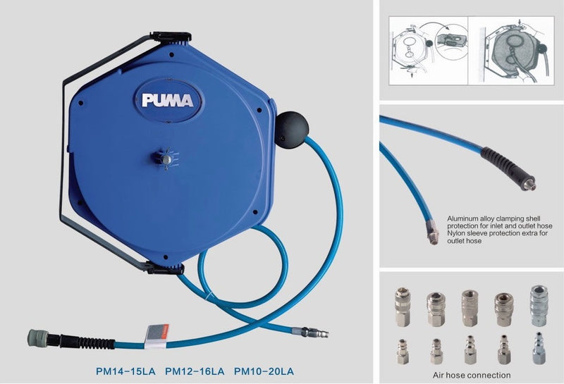 Puma wall mounted Air Hose Reel | Sizes : 16m, 20m | Model : PM12-16LA, PM10-20LA - Aikchinhin