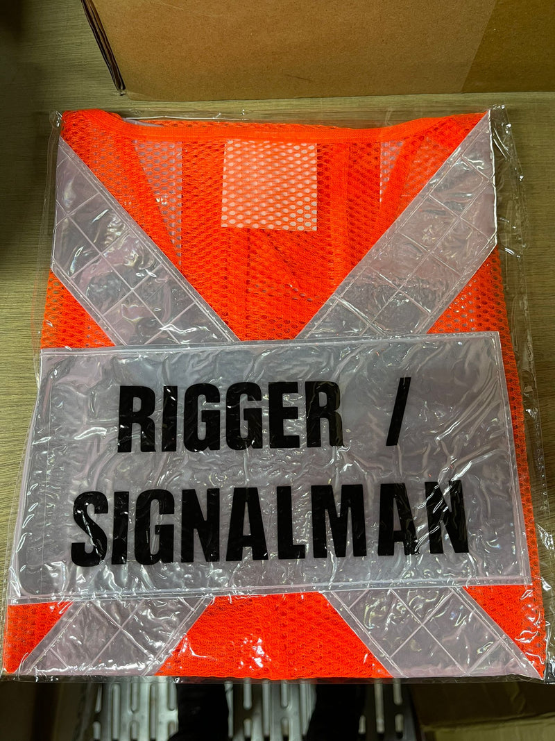 Red Safety Vest with words at back | Wording : Banksman, Fire Watchman, Lifting Supervisor, Rigger/Signal man, Security, Signal man, Traffic Controller Safety Vest Aiko Rigger/Signal man 