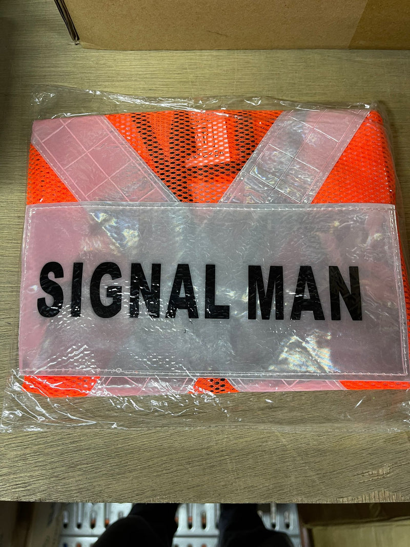 Red Safety Vest with words at back | Wording : Banksman, Fire Watchman, Lifting Supervisor, Rigger/Signal man, Security, Signal man, Traffic Controller Safety Vest Aiko Signal man 