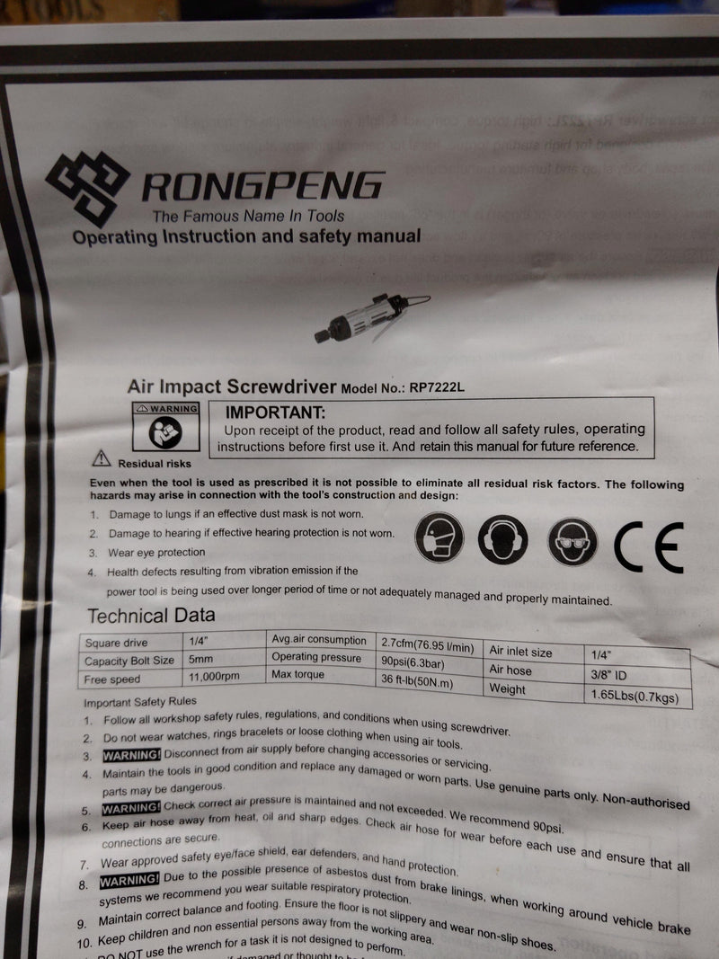 RONG PENG Air Impact Screwdriver | Model : AT-RP7222L Rong Peng 