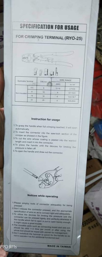 RONG YUAN 25mm2 Terminal Crimping Tool | Model : CT2-RYO-025 Terminal Crimping Tool Rong Yuan 