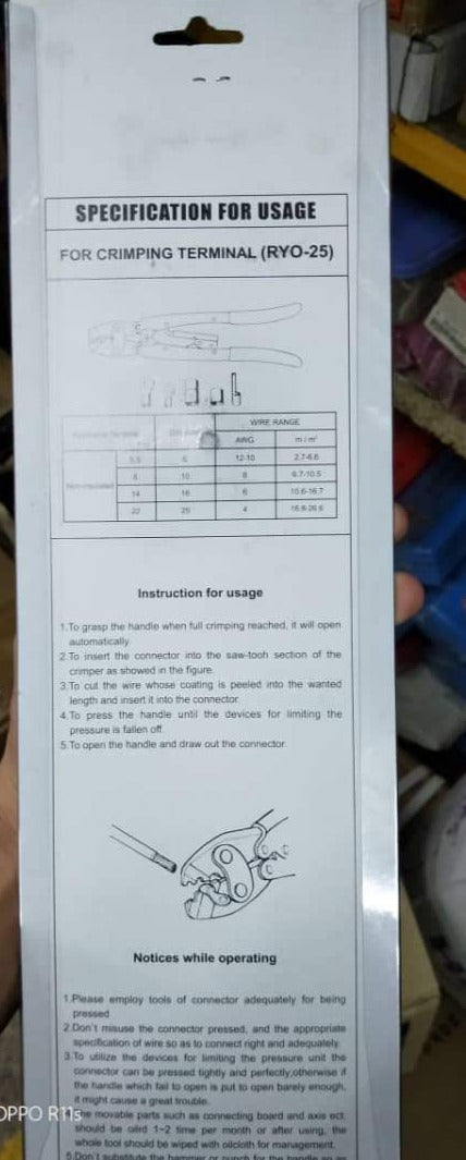 RONG YUAN 25mm2 Terminal Crimping Tool | Model : CT2-RYO-025 Terminal Crimping Tool Rong Yuan 