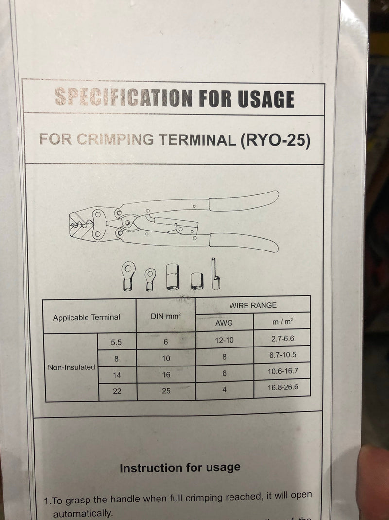 RONG YUAN 25mm2 Terminal Crimping Tool | Model : CT2-RYO-025 Terminal Crimping Tool Rong Yuan 