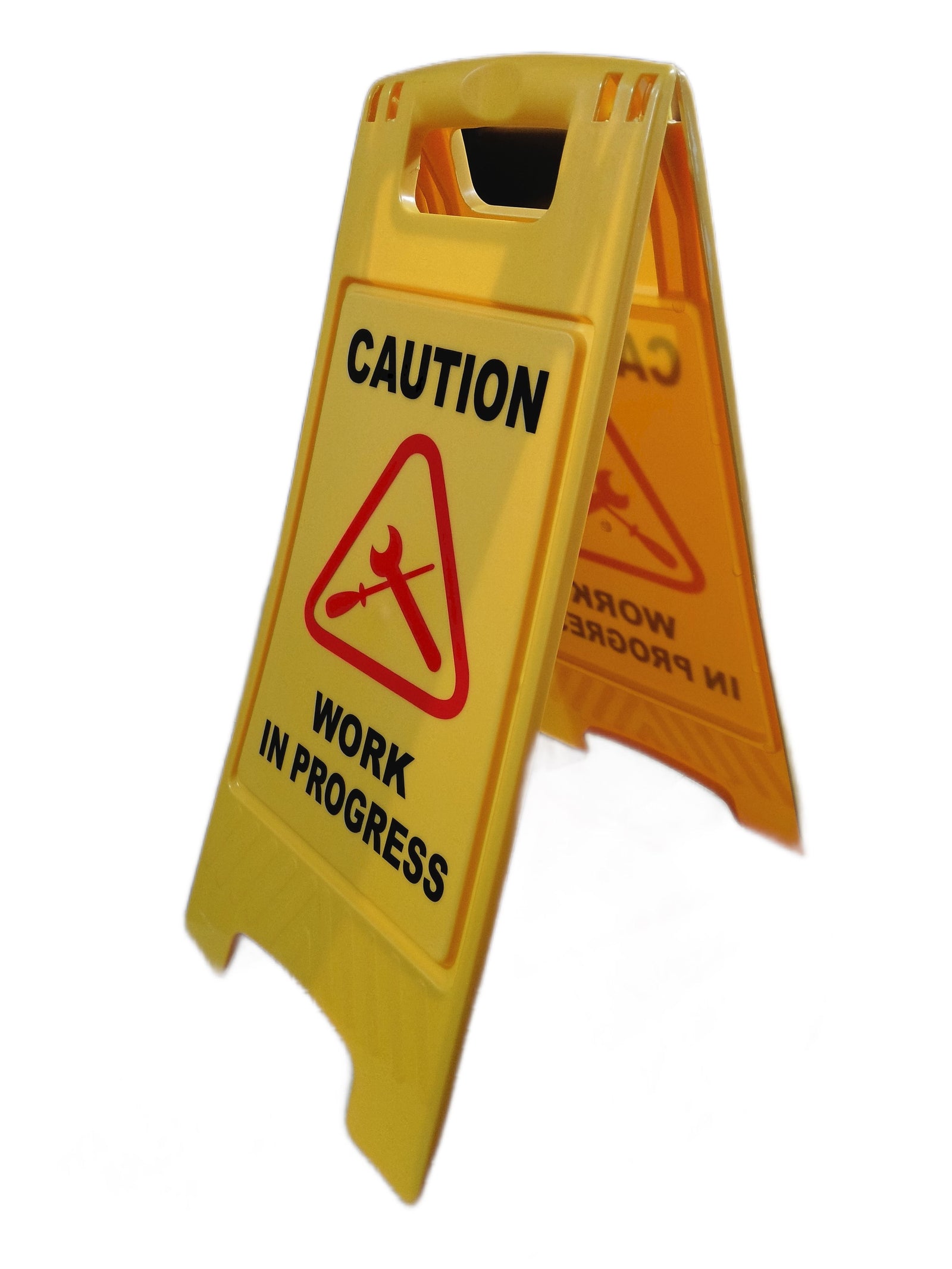 Safety Caution Warning A Stand Sign Board "Wet Floor" or "Work In Prog