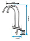 Showy 3503-000 Wand lever quarter turn SUS 304 S/S twin "U" Spoutsink tap | Model : SHOWY-3503-000 Tap Showy 