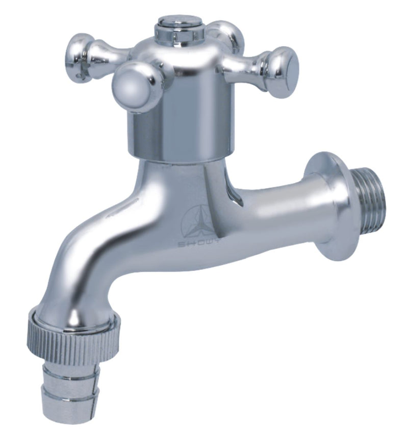 Showy C.P. Hose Union BIB (Toilet) Tap comes with 1/2" Nozzle (and Cross Handle) | Model : SHOWY-2555UC-15 - Aikchinhin