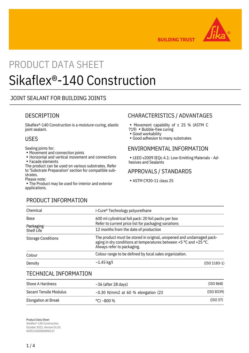 Sikaflex 140 Construction Polyurethane PU Joint Sealant Black, White & Grey | Model: SIKA- SikaHyflex Sika 