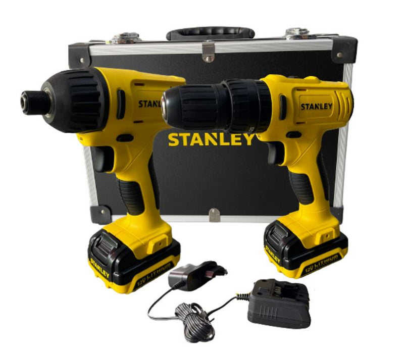 Stanley 12V Hammer Drill & Impact Drill Combo Kit Come with 2 batteries , 1 Charger & 1 Flight Case | Model : SCHI121S2FK-B1 Power Tool Combo Sets Stanley 