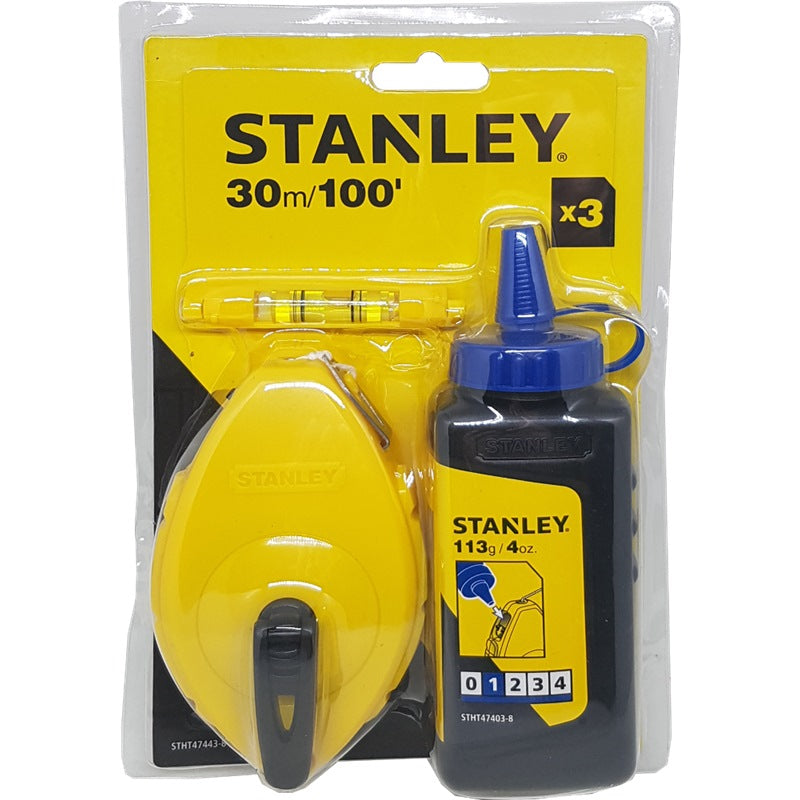 Stanley With Blue Chalk And Line Level 30m / 100ft | Model : STHT47443-8 Blue Chalk And Line Level Stanley 