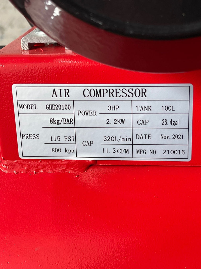 Tiger 3HP 100L 220V 50HZ Belt Driven Air Compressor (For Export Only) | Model : GHE2055-100 Air Compressor TIGER 