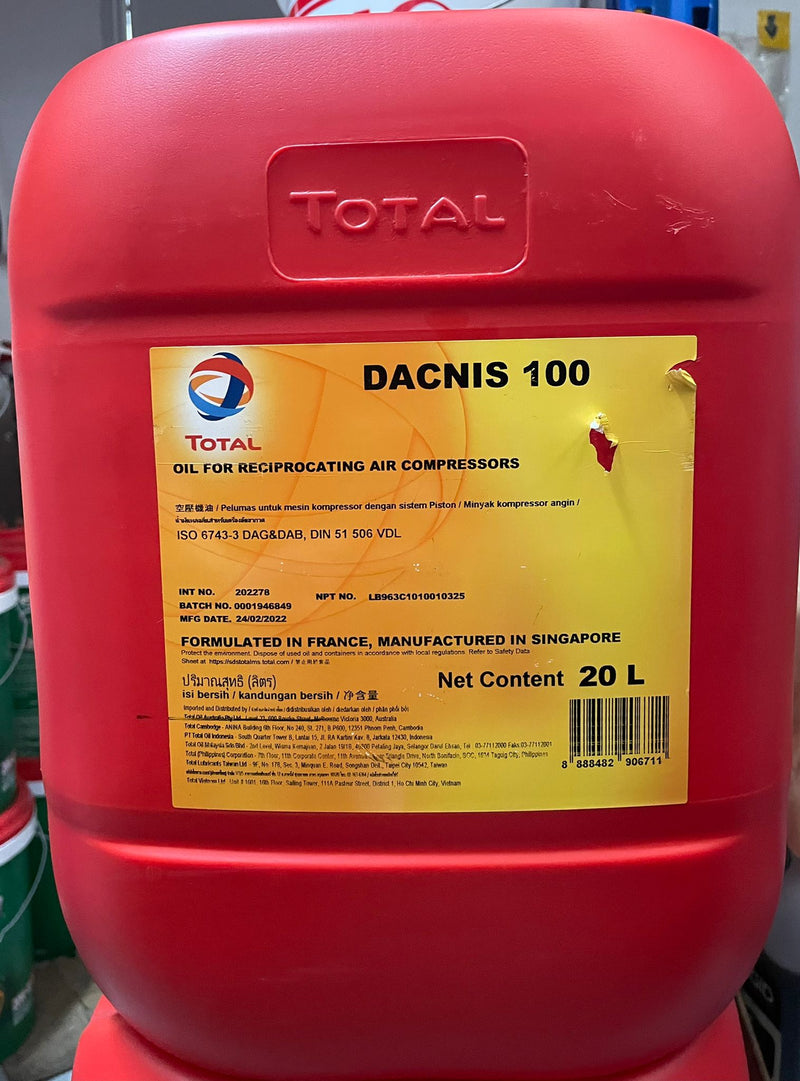 Total Dacnis 100 Compressor Oil 100 20L Air Compressor Oil Total 