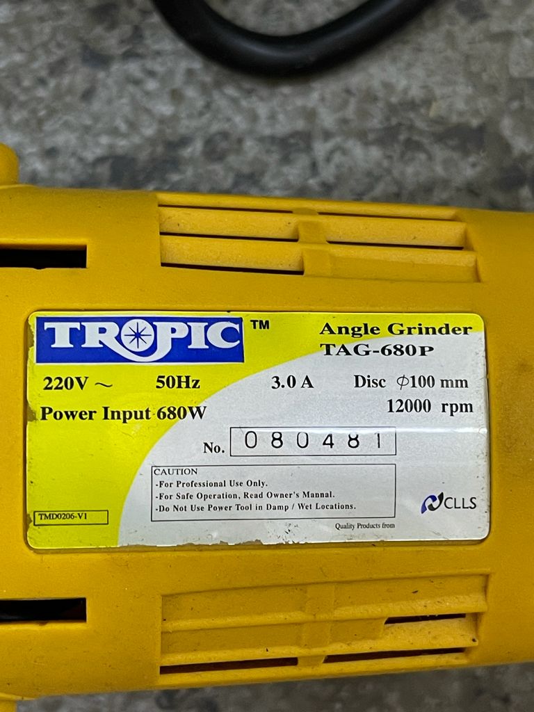 Tropic 4" 680W 230V Angle Grinder (Plastic) | Model : T-TAG680P Angle Grinder Tropic 