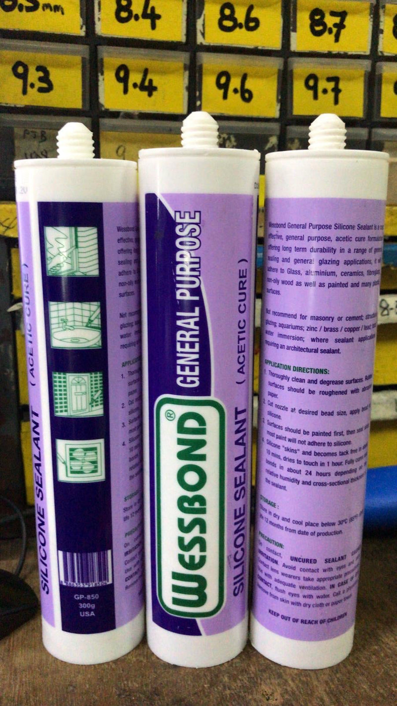 Wessbond GP Acetic Silicon Sealant 300G (Grey, White and Clear) | Model : SIL-GP850 Silicone Wessbond 