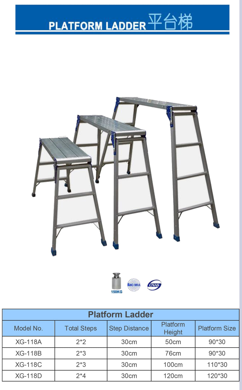 XG 2-2.5FT Portable Folding Aluminium Working Platform Ladder Bench | Model : L-XG118B Ladder XG 