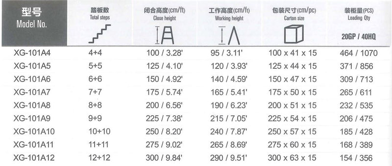 XG Aluminium A Type double sided Step ladder | Light Duty | Steps : 4 to 6 Steps - Aikchinhin