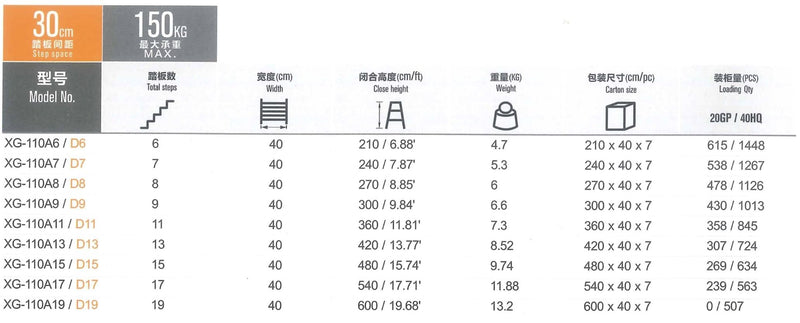 XG Aluminium Triple Extension Ladder | Sizes : 8'X8'X8', 10'X10'X10', 12'X12'X12' - Aikchinhin