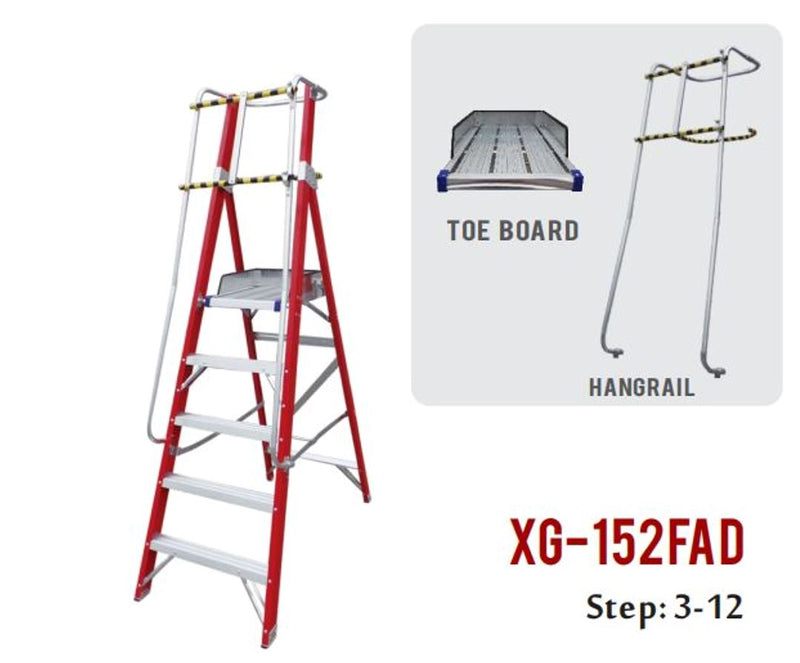 XG Fibreglass Platform Shelf Ladder with Handle & Toe Box | Sizes : 4 Steps to 8 Steps | Model : L-XG152FAD Ladder XG 