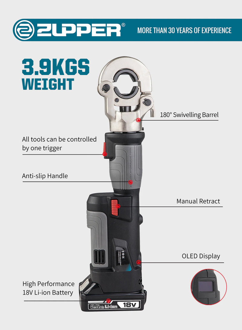 Zupper Tools Aiko PZ-300 Cordless Battery Portable 18V Hydraulic Cable Terminal Cri